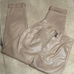Zara Beige Faux Leather Trousers XS